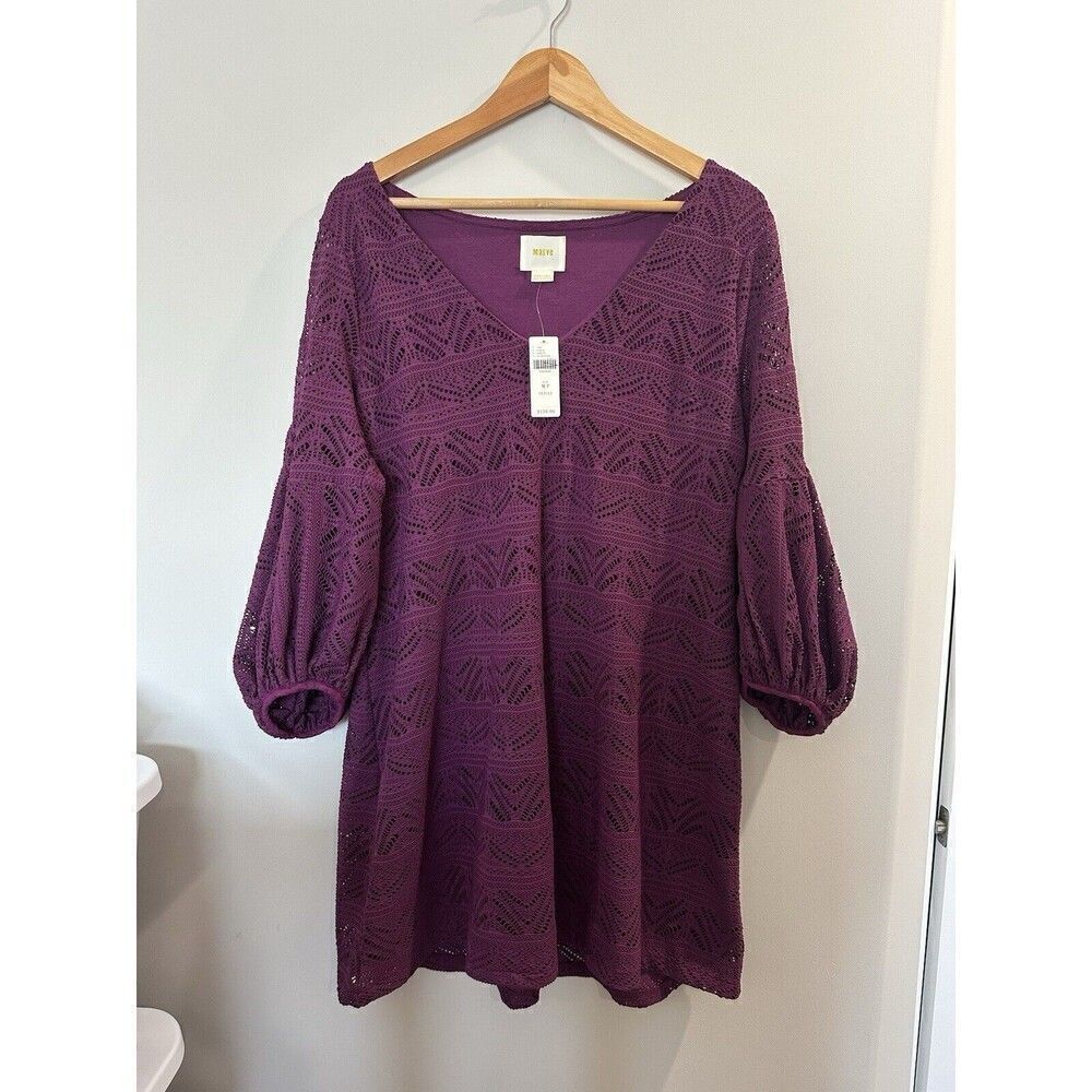 NWT Anthropologie Maeve Lalia Balloon Puff Sleeve Purple Lace Dress Size M/P